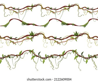 Seamless liana or vine pattern for 2d games. Jungle tropical climbing plants. Cartoon vector illustration.