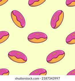 Seamless light background with appetizing pink donut.