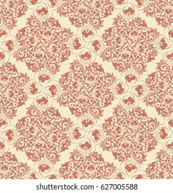 Seamless light background with beige and brown pattern in baroque style. Vector retro illustration. Ideal for printing on fabric or paper.