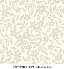 Seamless light background with beige flowers and leaves. Vector retro illustration. Ideal for printing on fabric or paper for wallpapers, textile, wrapping. 