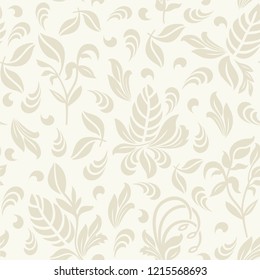 Seamless light background with beige leaves. Vector retro illustration. Ideal for printing on fabric or paper for wallpapers, textile, wrapping. 