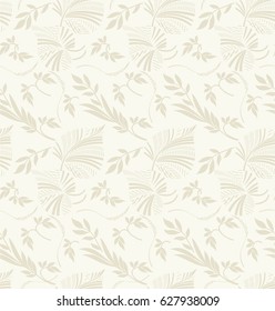 Seamless light background with beige leaves, design for packaging in trendy linear style. Ideal for printing on fabric or paper. Vector illustration. 