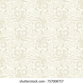 Seamless light background with beige leaves, design for packaging in trendy linear style. Ideal for printing on fabric or paper. Vector illustration. 