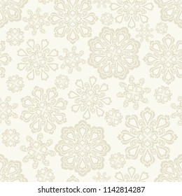 Seamless light background with beige mandala pattern. Vector illustration. Ideal for printing on fabric or paper.