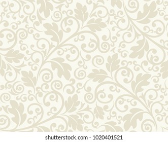 Seamless light background with beige pattern in baroque style. Vector retro illustration. Ideal for printing on fabric or paper for textile, wrapping. 