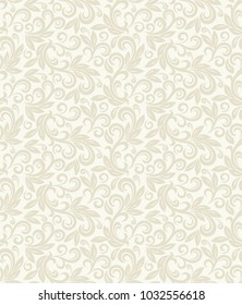 Seamless light background with beige pattern in baroque style. Vector retro illustration. Ideal for printing on fabric or paper for wallpapers, textile, wrapping. 