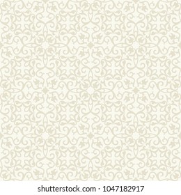 Seamless light background with beige pattern in baroque style. Vector retro illustration. Islam, Arabic, Indian, ottoman motifs. Perfect for printing on fabric or paper.