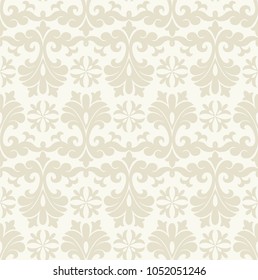 Seamless light background with beige pattern in baroque style. Vector retro illustration. Ideal for printing on fabric or paper for wallpapers, textile, wrapping. 