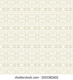 Seamless light background with beige pattern in baroque style. Vector retro illustration. Ideal for printing on fabric or paper for wallpapers, textile, wrapping. 