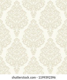 Seamless light background with beige pattern in baroque style. Vector retro illustration. Ideal for printing on fabric or paper for wallpapers, textile, wrapping. 