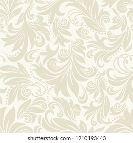 Seamless light background with beige pattern in baroque style. Vector retro illustration. Ideal for printing on fabric or paper for wallpapers, textile, wrapping. 