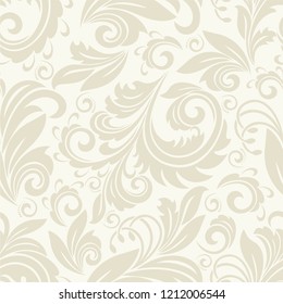 Seamless light background with beige pattern in baroque style. Vector retro illustration. Ideal for printing on fabric or paper for wallpapers, textile, wrapping. 