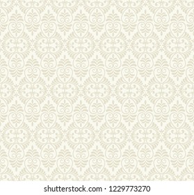 Seamless light background with beige pattern in baroque style. Vector retro illustration. Ideal for printing on fabric or paper for wallpapers, textile, wrapping. 