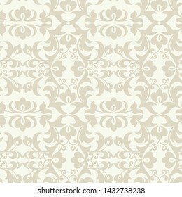 Seamless light background with beige pattern in baroque style. Vector retro illustration. Ideal for printing on fabric or paper for wallpapers, textile, wrapping. 