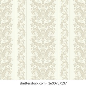 Seamless light background with beige pattern in baroque style. Vector retro illustration. Ideal for printing on fabric or paper for wallpapers, textile, wrapping. 