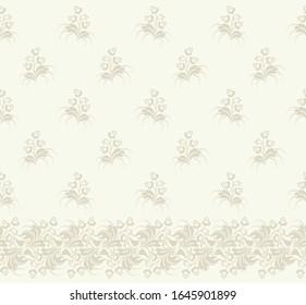 Seamless light background with beige pattern in baroque style. Vector retro illustration. Ideal for printing on fabric or paper for wallpapers, textile, wrapping. 