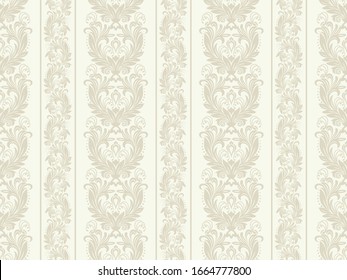 Seamless light background with beige pattern in baroque style. Vector retro illustration. Ideal for printing on fabric or paper for wallpapers, textile, wrapping. 