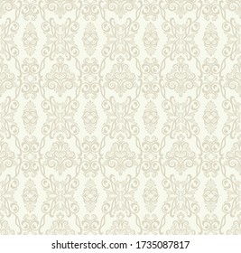 Seamless light background with beige pattern in baroque style. Vector retro illustration. Ideal for printing on fabric or paper for wallpapers, textile, wrapping. 