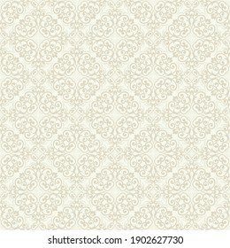 Seamless light background with beige pattern in baroque style. Vector retro illustration. Islam, Arabic, Indian, ottoman motifs. Perfect for printing on fabric or paper.