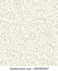 Seamless light background with beige pattern in baroque style. Vector retro illustration. Ideal for printing on fabric or paper for wallpapers, textile, wrapping. 