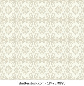 Seamless light background with beige pattern in baroque style. Vector retro illustration. Ideal for printing on fabric or paper for wallpapers, textile, wrapping. 