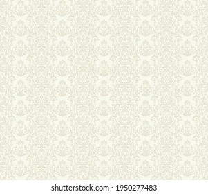 Seamless light background with beige pattern in baroque style. Vector retro illustration. Islam, Arabic, Indian, ottoman motifs. Perfect for printing on fabric or paper.