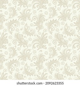 Seamless light background with beige pattern in baroque style. Vector retro illustration. Ideal for printing on fabric or paper for wallpapers, textile, wrapping. 