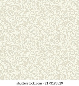 Seamless light background with beige pattern in baroque style. Vector retro illustration. Ideal for printing on fabric or paper for wallpapers, textile, wrapping. 