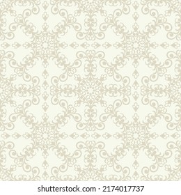 Seamless light background with beige pattern in baroque style. Vector retro illustration. Ideal for printing on fabric or paper for wallpapers, textile, wrapping. 