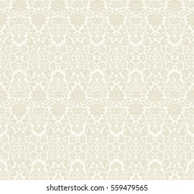 Seamless light background with beige pattern in baroque style. Vector retro illustration.  Ideal for printing on fabric or paper.