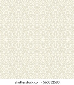 Seamless light background with beige pattern in baroque style. Vector retro illustration. Ideal for printing on fabric or paper.