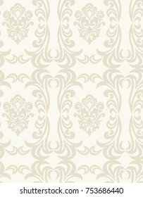 Seamless light background with beige pattern in baroque style. Vector retro illustration. Ideal for printing on fabric or paper.