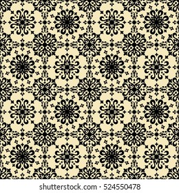 Seamless light background with black pattern in baroque style.