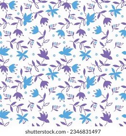 Seamless light background with blue flowers. Vector retro illustration. Ideal for printing on fabric or paper for wallpapers, textile, wrapping. 