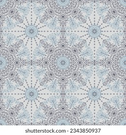 Seamless light background with blue mandala ornament in the east style. Ideal for printing on fabric or paper for textile, wrapping. Vector illustration.