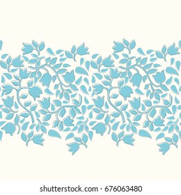 Seamless light background with blue tulips pattern. Ideal for printing on fabric or paper. Vector illustration.