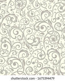 Seamless light background with brown pattern in baroque style. Vector retro illustration. Ideal for printing on fabric or paper for wallpapers, textile, wrapping. 