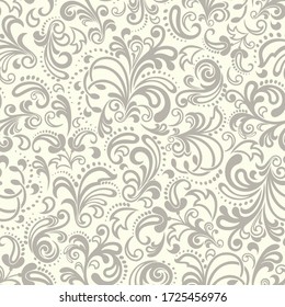 Seamless light background with brown pattern in baroque style. Vector retro illustration. Ideal for printing on fabric or paper for wallpapers, textile, wrapping. 