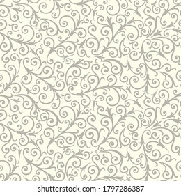 Seamless light background with brown pattern in baroque style. Vector retro illustration. Ideal for printing on fabric or paper for wallpapers, textile, wrapping. 