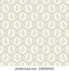 Seamless light background with brown pattern in baroque style. Vector retro illustration. Ideal for printing on fabric or paper for wallpapers, textile, wrapping. 