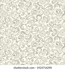 Seamless light background with brown pattern in baroque style. Vector retro illustration. Ideal for printing on fabric or paper for wallpapers, textile, wrapping. 
