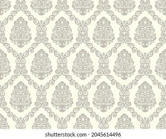 Seamless light background with brown pattern in baroque style. Vector retro illustration. Ideal for printing on fabric or paper for wallpapers, textile, wrapping. 