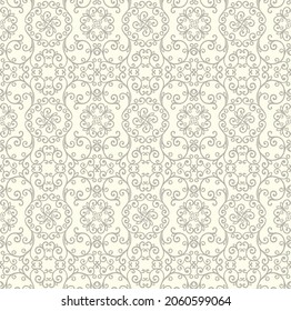 Seamless light background with brown pattern in baroque style. Vector retro illustration. Ideal for printing on fabric or paper for wallpapers, textile, wrapping. 