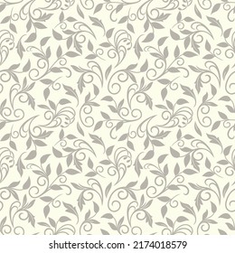 Seamless light background with brown pattern in baroque style. Vector retro illustration. Ideal for printing on fabric or paper for wallpapers, textile, wrapping. 