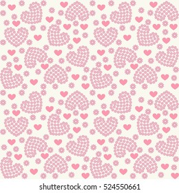 Seamless light background with flowers and hearts.