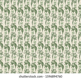 Seamless light background with green leaves. Vector retro illustration. Ideal for printing on fabric or paper for wallpapers, textile, wrapping. 