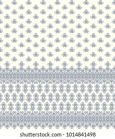 Seamless light background with grey floral lace pattern, design element set. Vector retro illustration. Ideal for printing on fabric or paper.