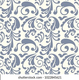 Seamless light background with grey pattern in baroque style. Vector retro illustration. Ideal for printing on fabric or paper for wallpapers, textile, wrapping. 