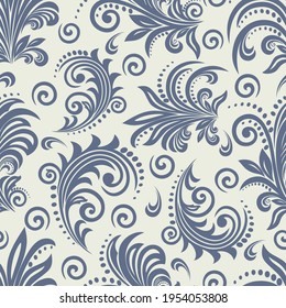 Seamless light background with grey pattern in baroque style. Vector retro illustration. Ideal for printing on fabric or paper for wallpapers, textile, wrapping. 