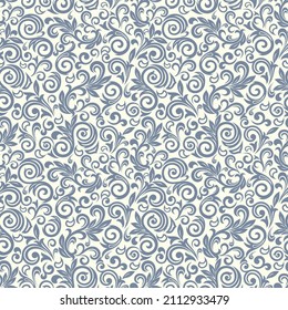 Seamless light background with grey pattern in baroque style. Vector retro illustration. Ideal for printing on fabric or paper for wallpapers, textile, wrapping. 